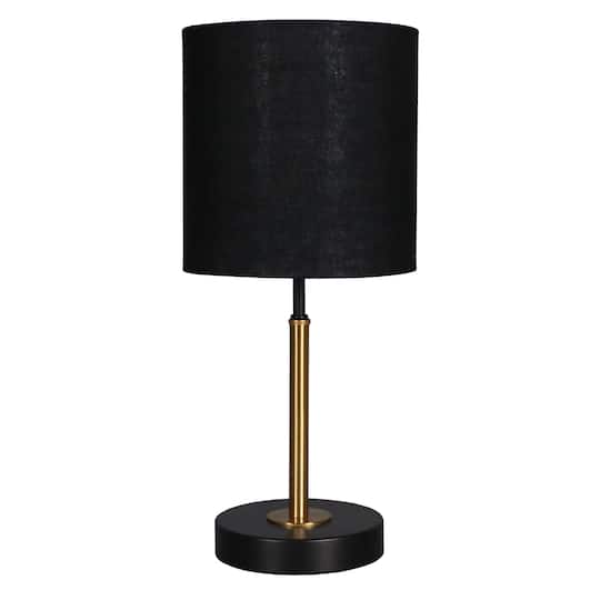 15.5" Gold & Black Metal Table Lamp with Black Fabric Shade by Ashland®